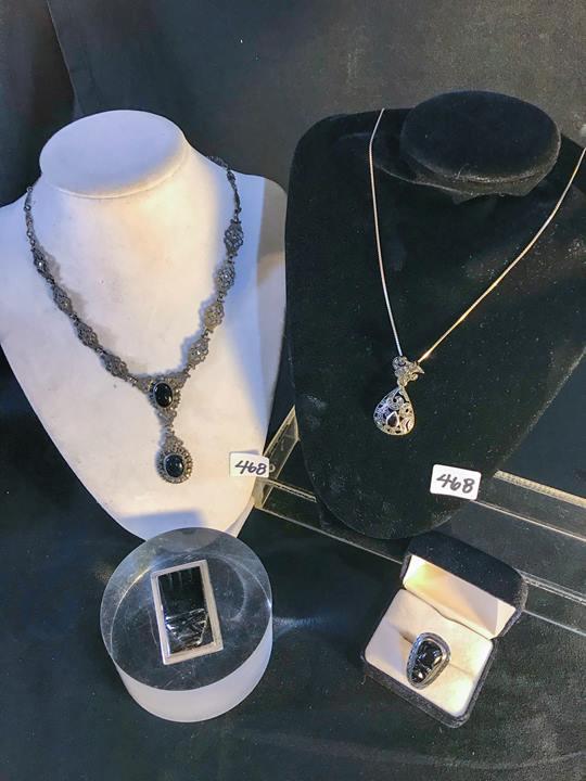 Group of Onyx to include Mexican Signed Sterling (1 of 9)