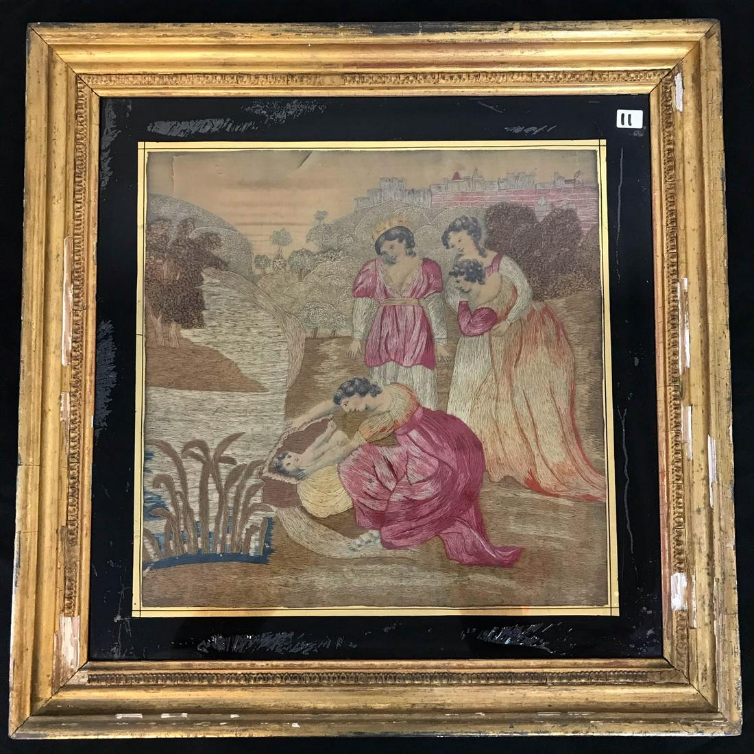 18th Century Painted Needlework of Infant Moses (1 of 10)