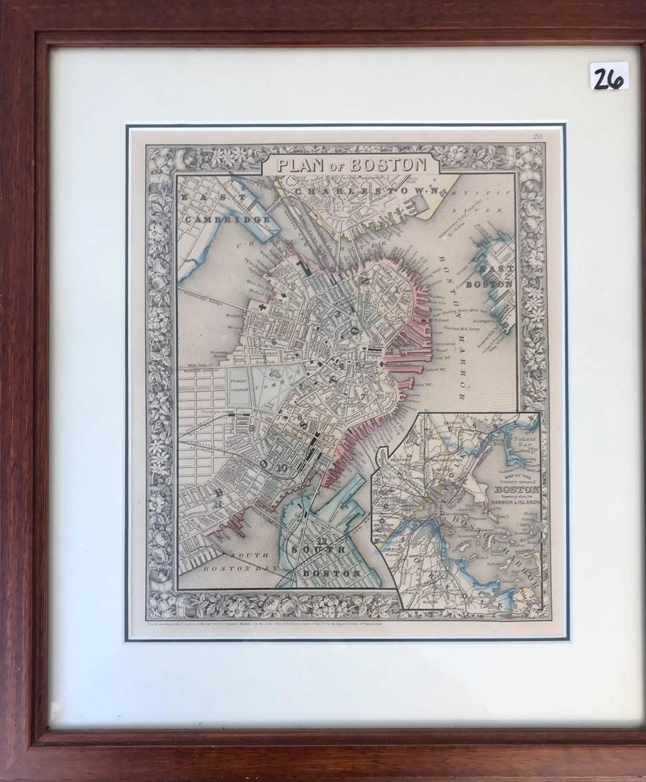 August Mitchel Jr. 1860 Framed Map Of Boston (1 of 7)
