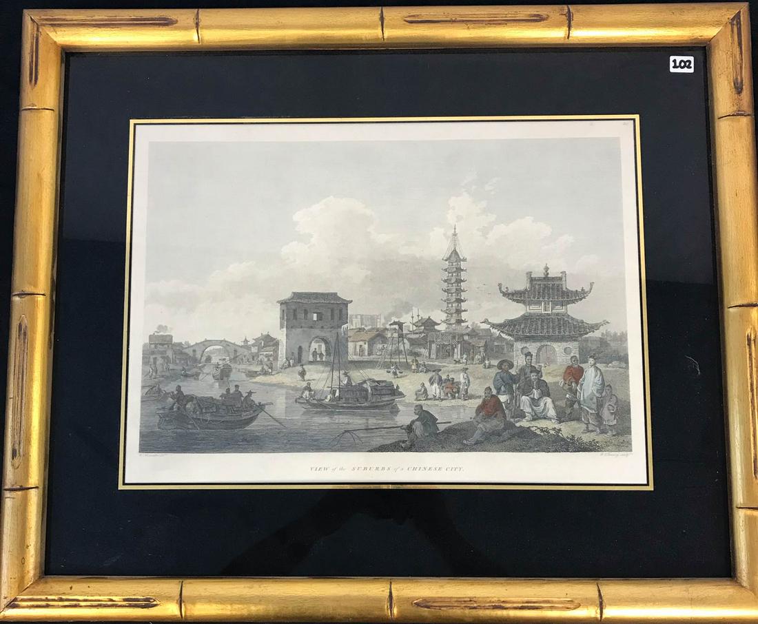 1796 English Engraving of Chinese City by B. T. Pouncy (1 of 7)