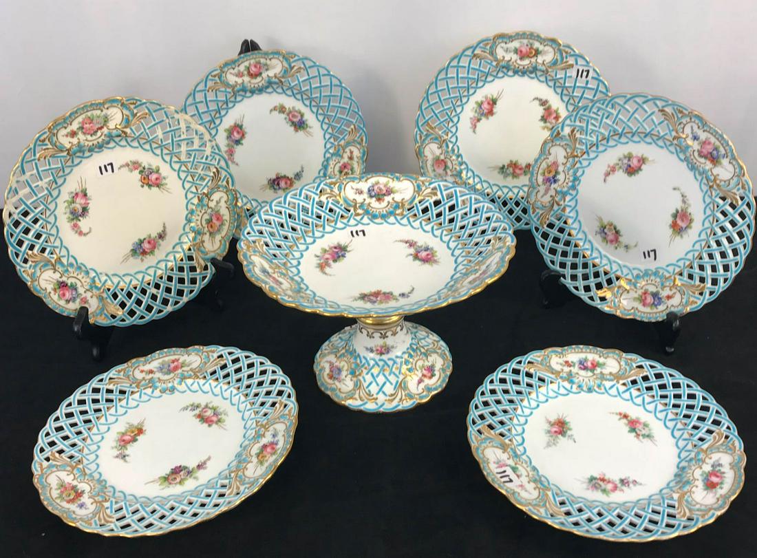 Minton 1800's Reticulated Compote and 7 Matching Plates (1 of 8)