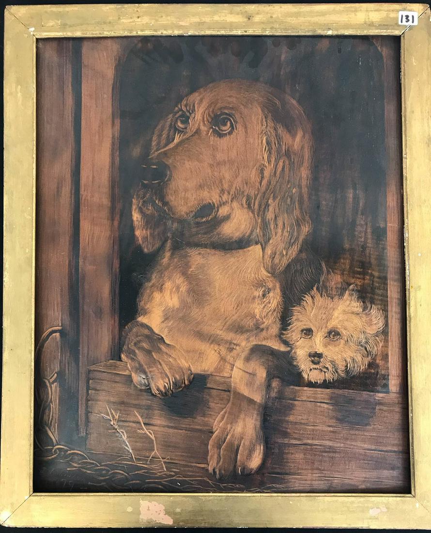 1879 Folk Art Carved Panel Of 2 Dogs by J. Robinson (1 of 6)