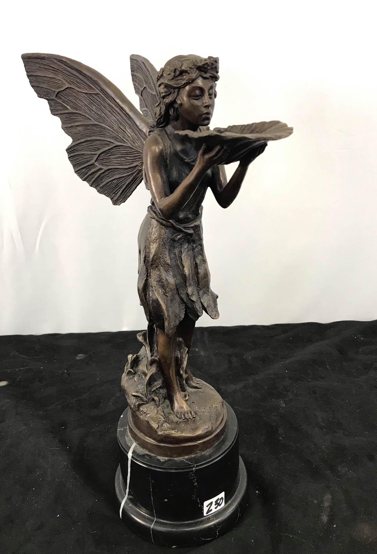 Bronze Fairy Statue on Black Marble Base (1 of 10)