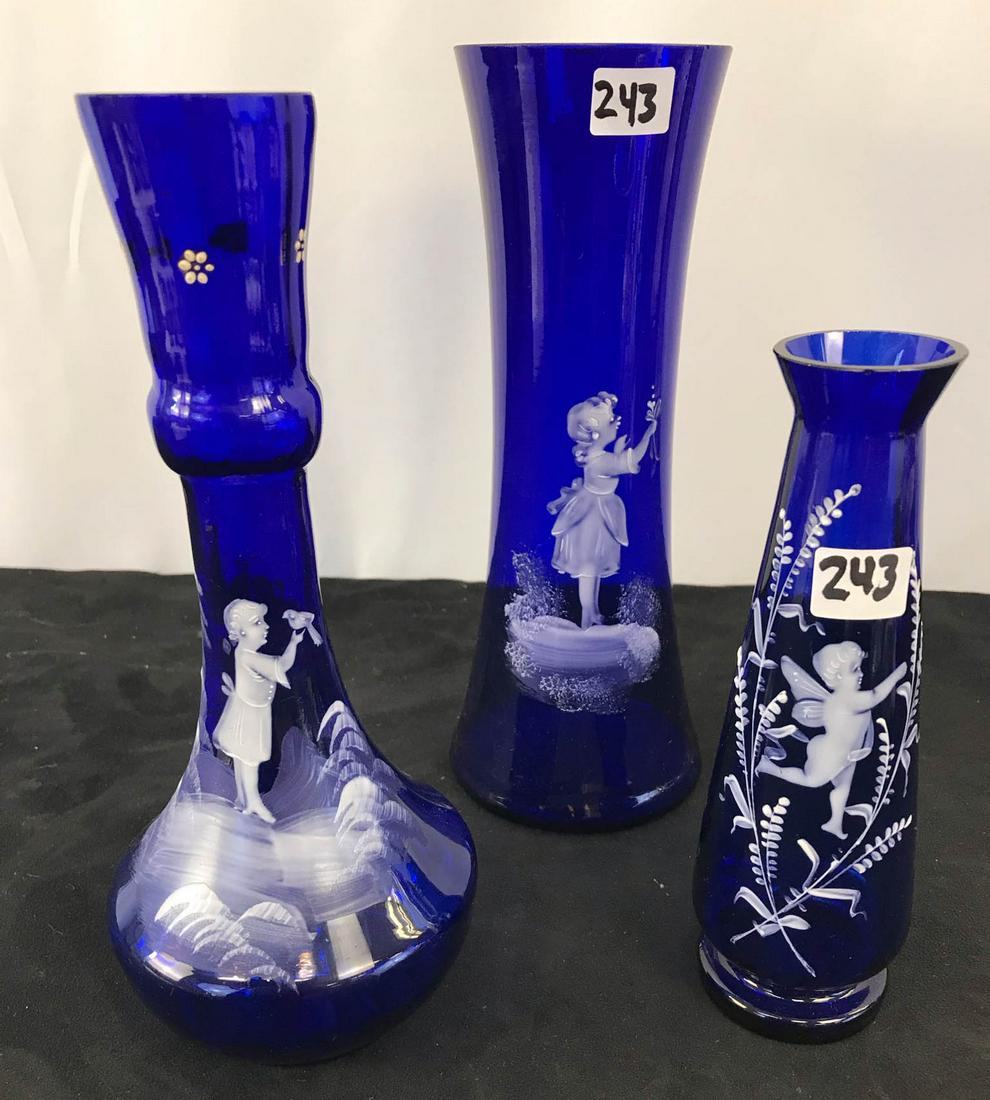 3  Mary Gregory Enameled Glass Cobalt Vases (1 of 7)