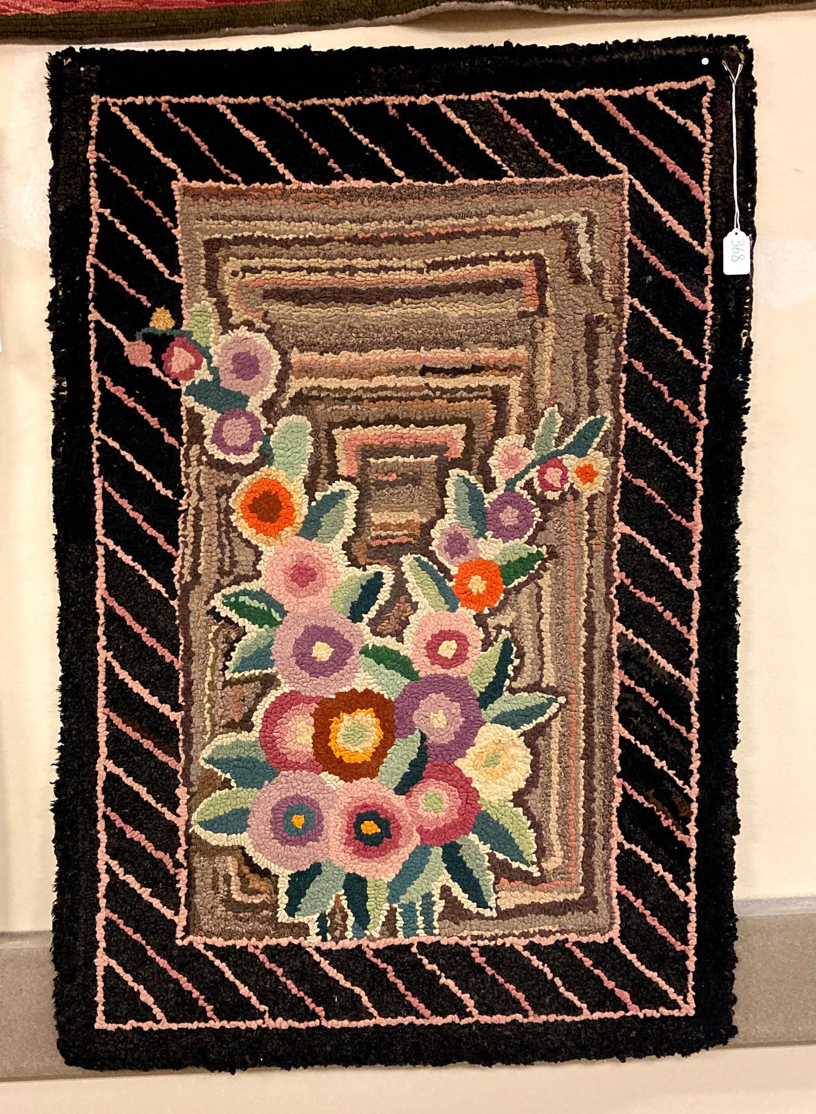 Folk Art Hooked Rug Depicting Flowers (1 of 3)