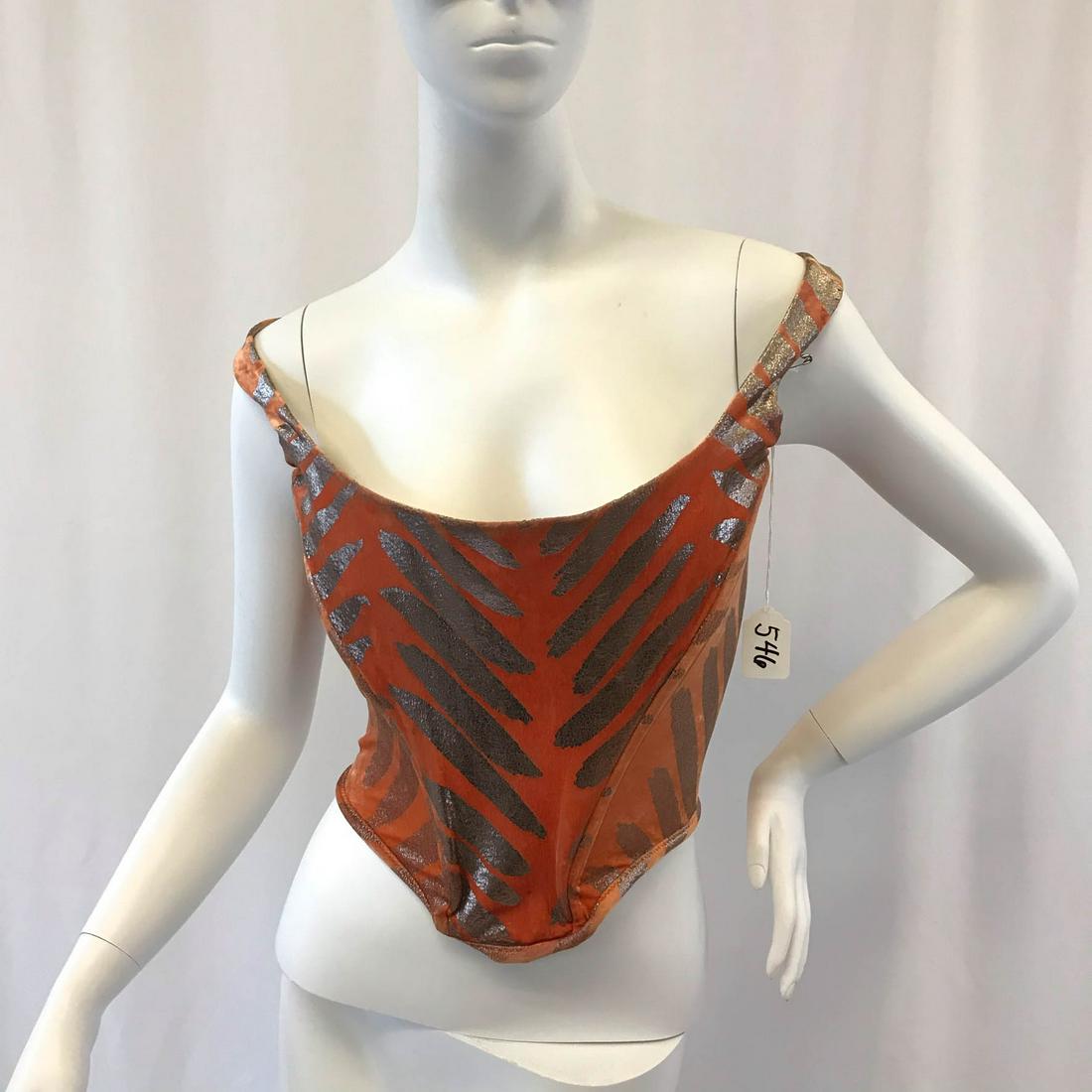 Vivienne Westwood Orange and Silver Velvet Bustier (1 of 4)