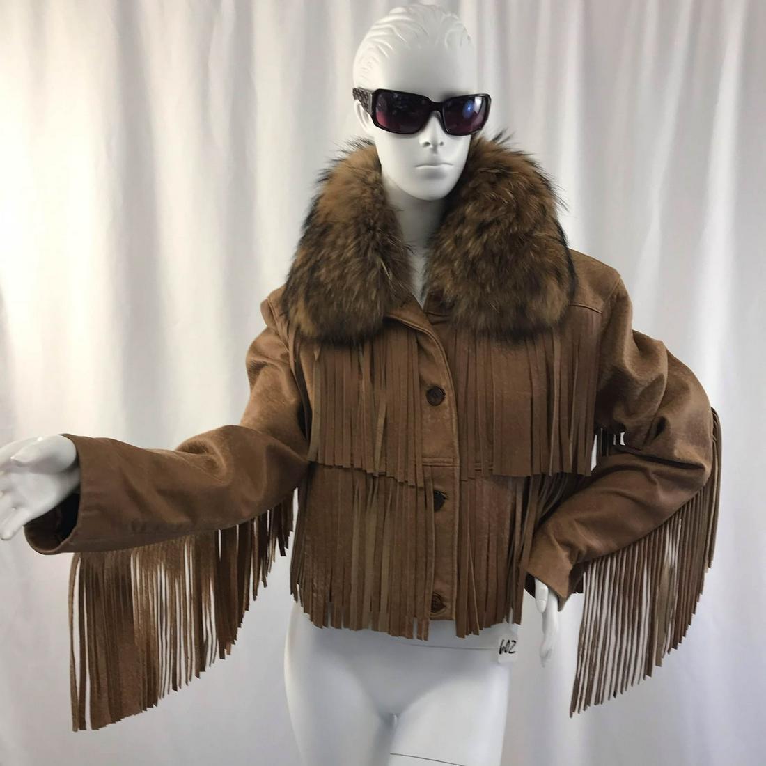 Cropped Leather Jacket with Fringe and Removable Fox (1 of 6)