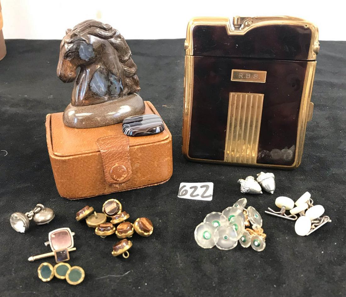 Group of Shirt Studs, Cuff Buttons, Cigarette Case, and (1 of 9)