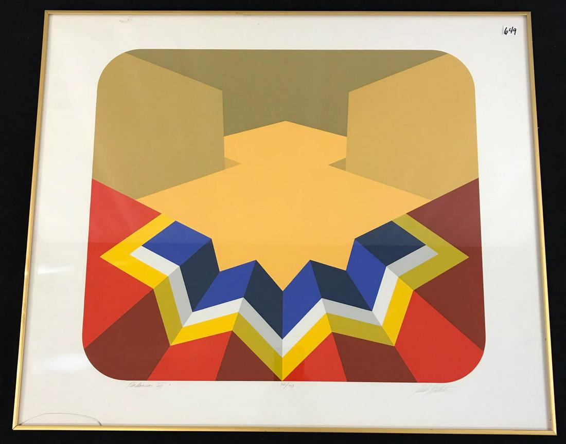 Marko Spalatin Geometric Pop Art Lithograph - Signed: This very-limited-edition geometric pop art lithograph is by Croatian-born listed Wisconsin artist Marko Spalatin (1944-). The piece is numbered 42/70 and is signed in pencil in the lower right corner