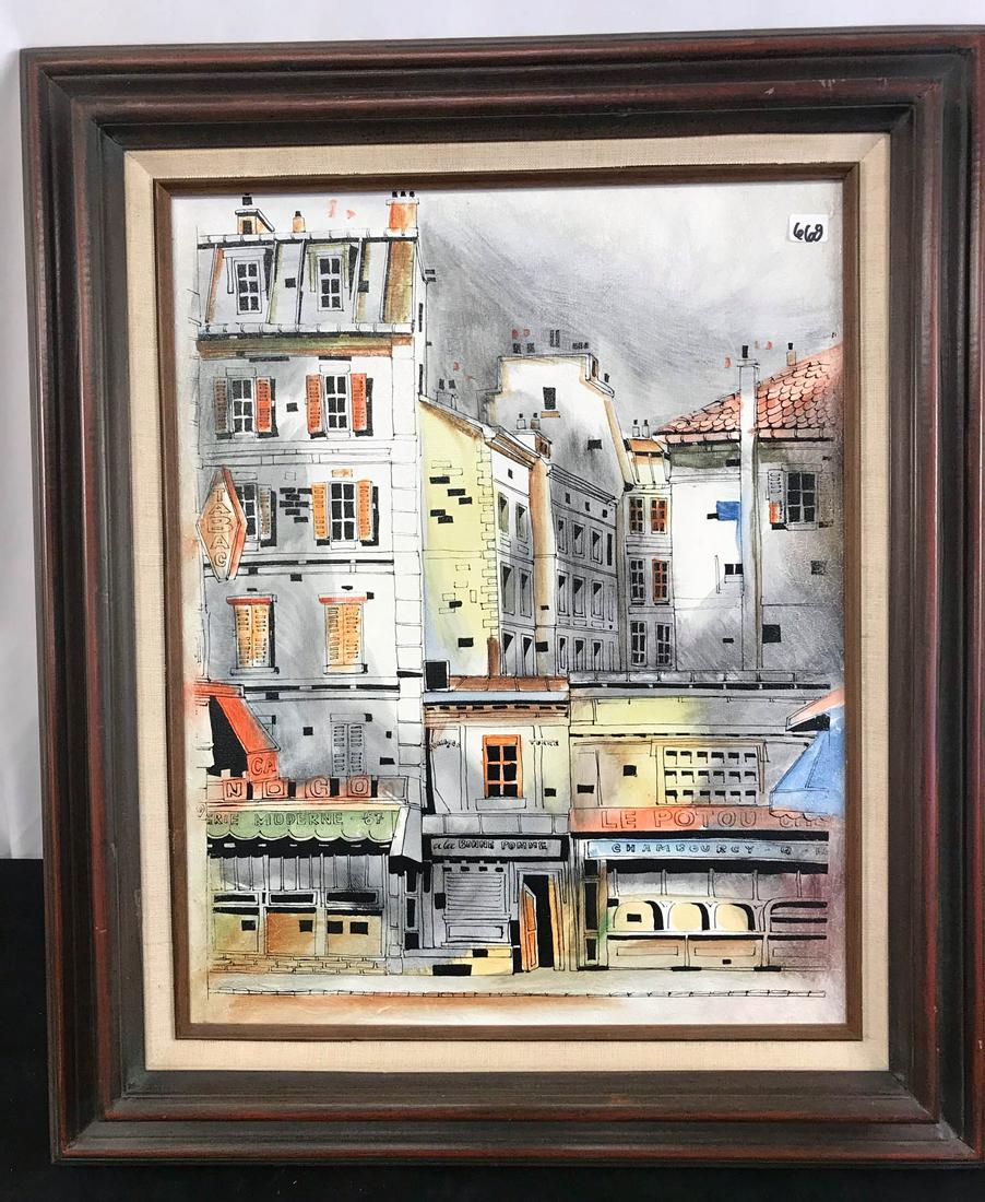 1960s MCM Oil-On-Canvas Painting of Buildings - Signed (1 of 5)