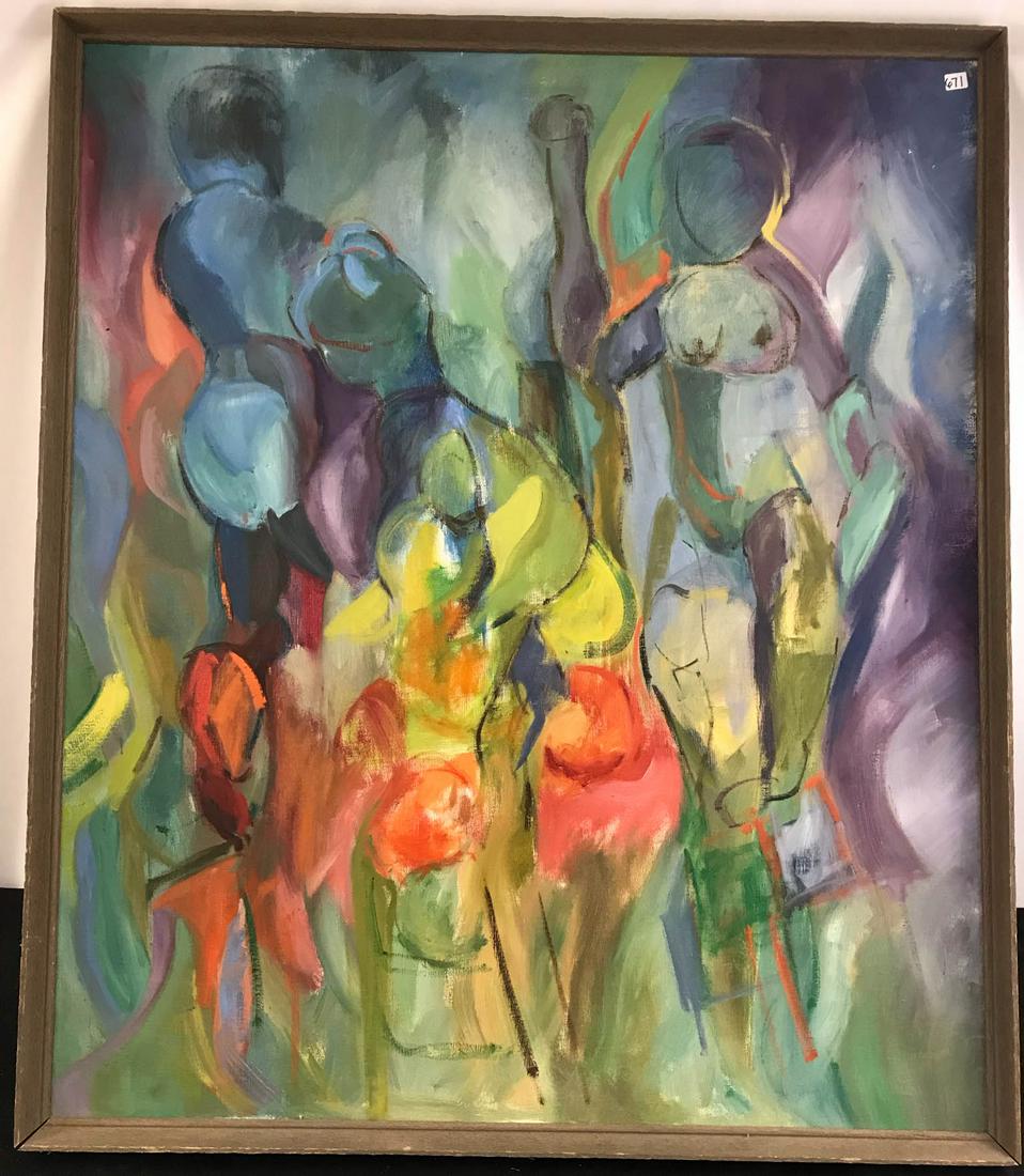 MCM Large Expressionist Vintage Painting - Oil on (1 of 7)