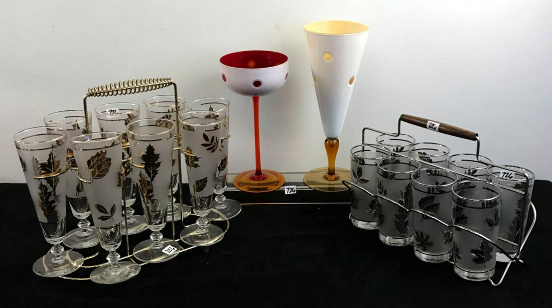 1950s Barware - Leaf Glasses, Original Carriers and (1 of 6)