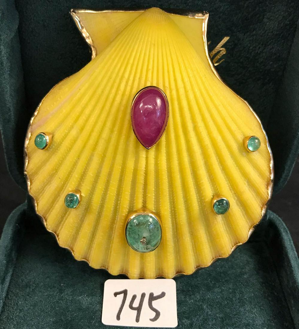 Marguerite Stix 14k Gold 1970s Shell Brooch or Pin (1 of 6)