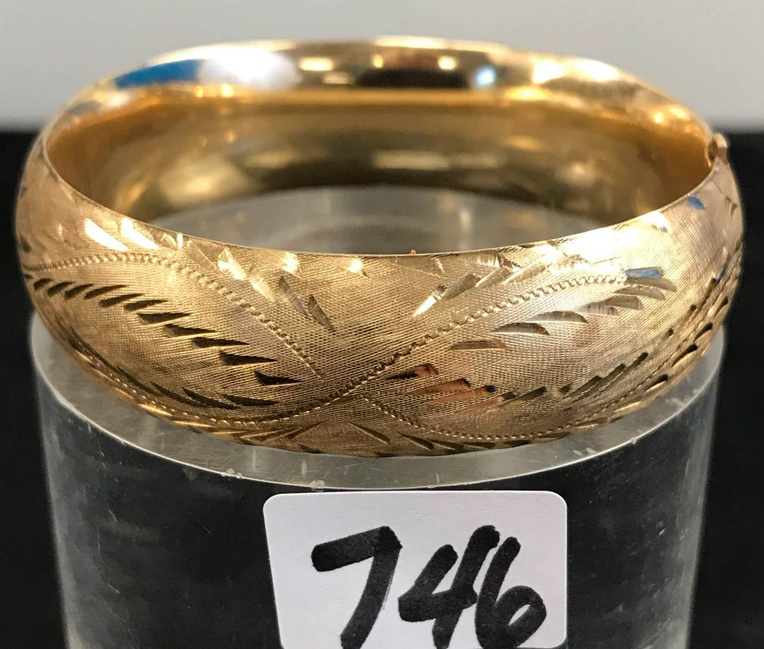 14K Gold Hinged Cuff Bracelet With Leaf Motif (1 of 7)