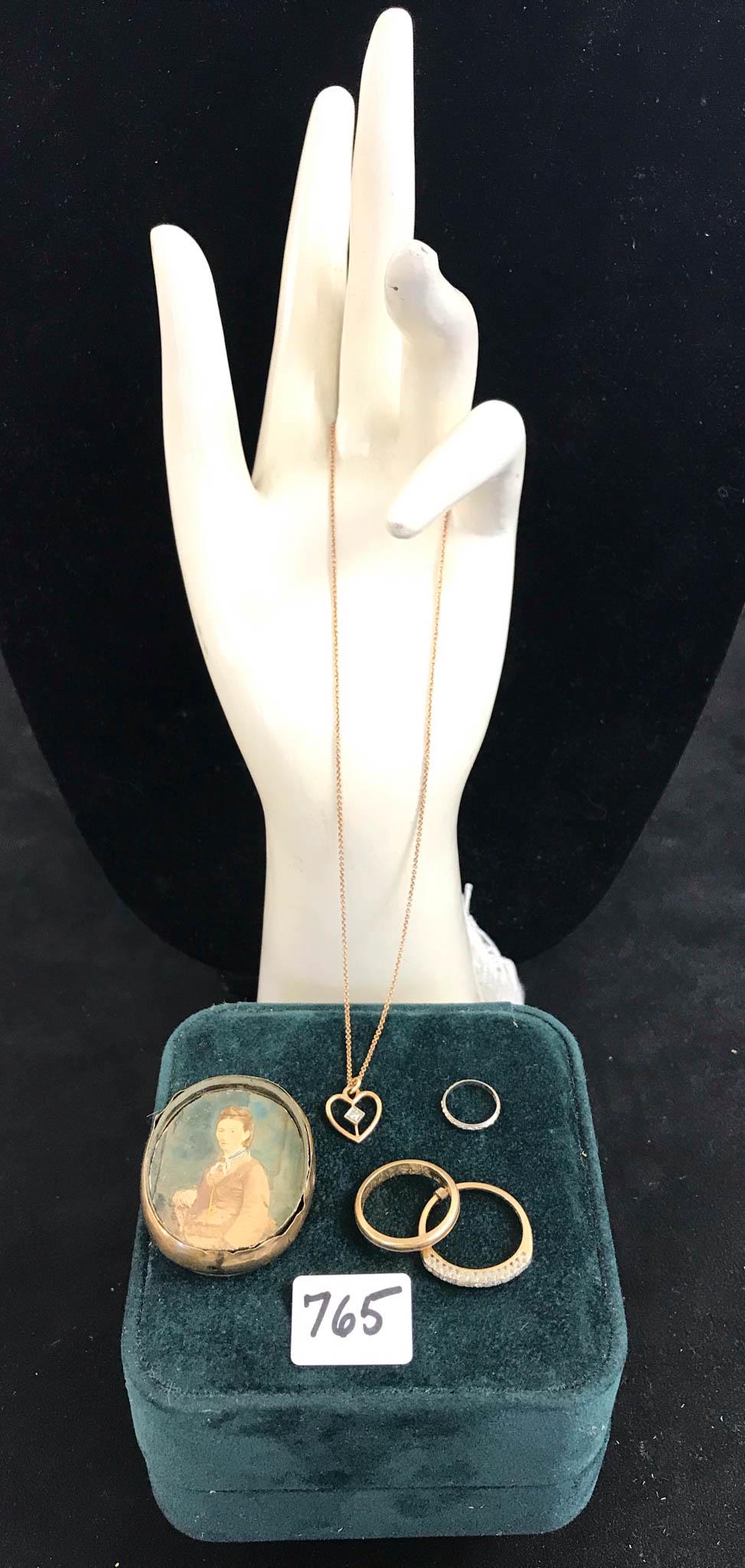 Solid Gold Lot - Necklace, Rings, Partial Locket - 21.6 (1 of 9)