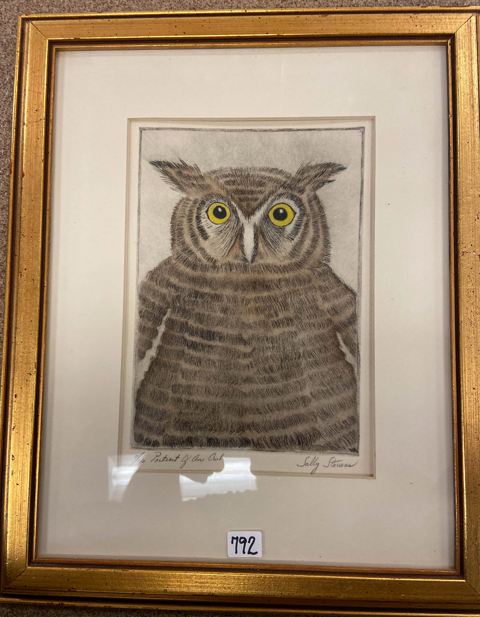 Sally Stevens Hand-Colored Owl Engraving - Signed and (1 of 4)