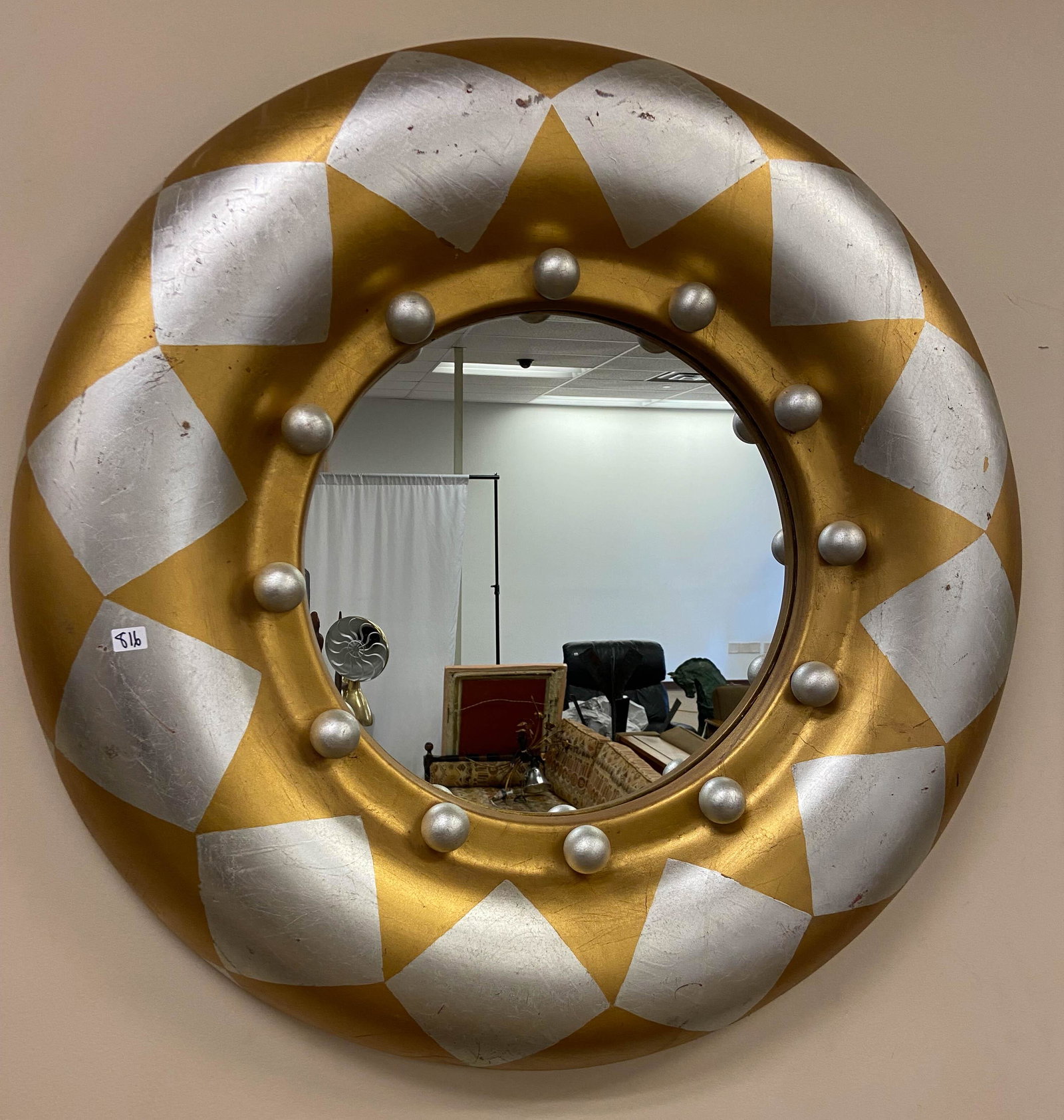 Large Round Silver and Gold Leaf Harlequin Mirror - (1 of 1)