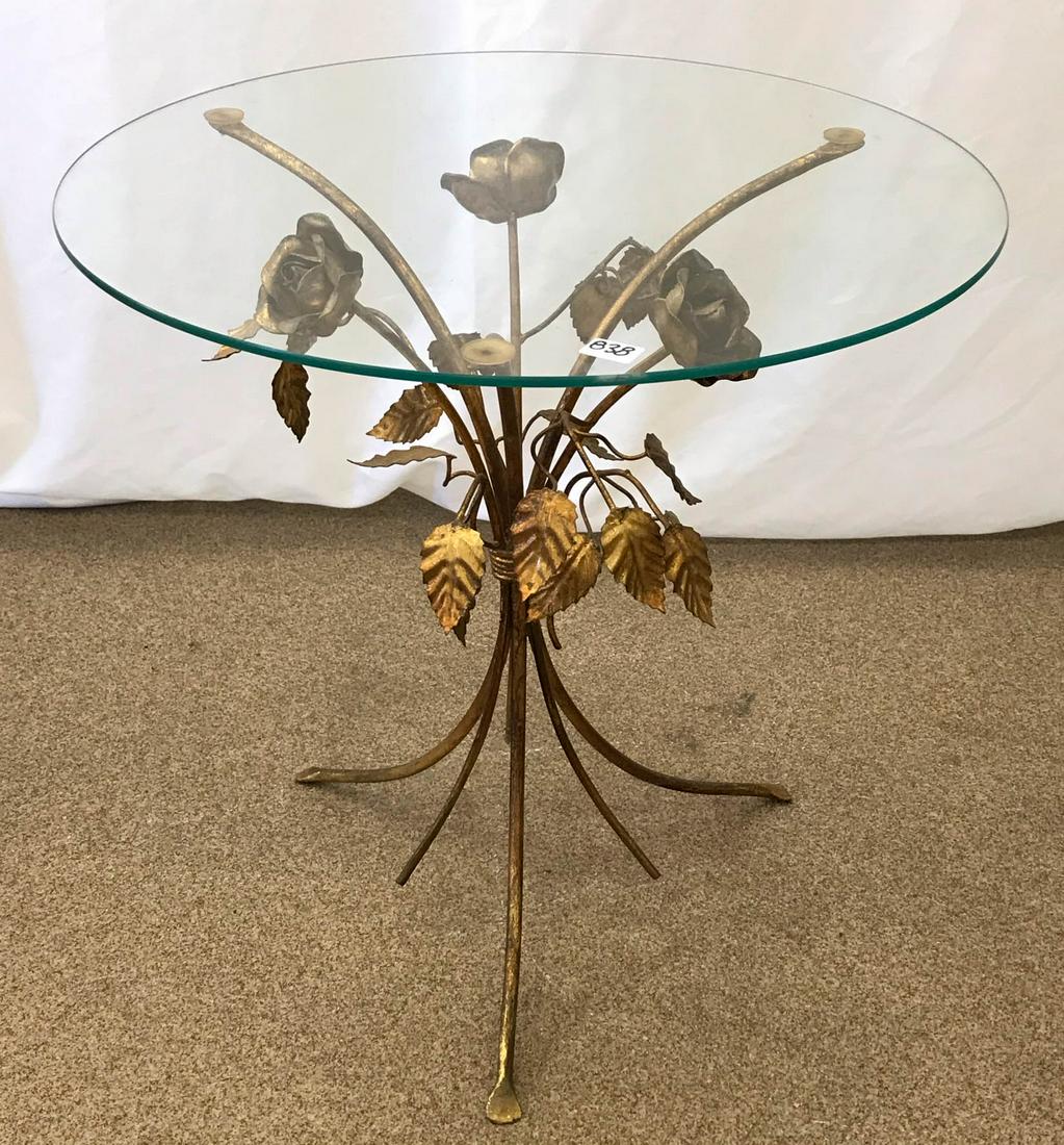 Hollywood Regency Glass-Topped Floral Table (1 of 3)