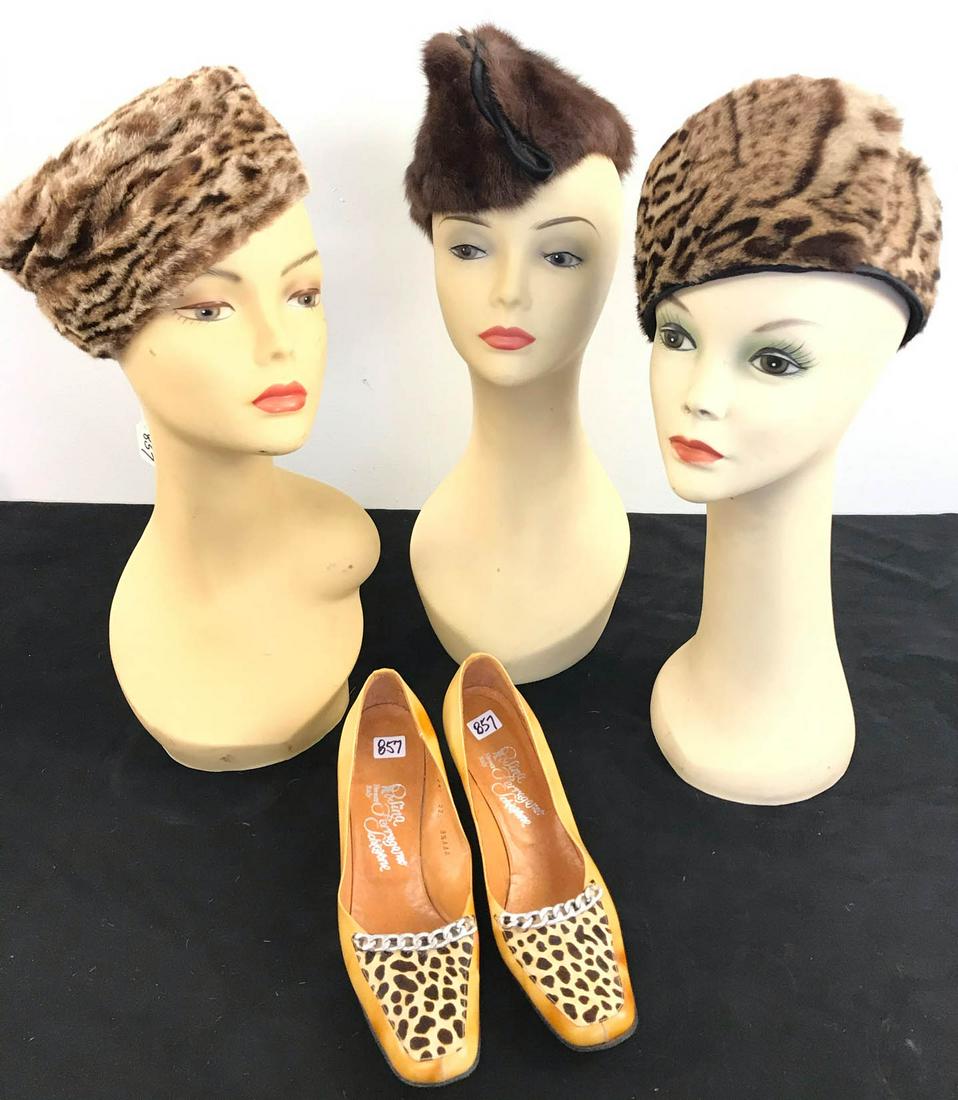 Mixed Group of Antique and Vintage Spotted Cat Fur Hats (1 of 9)