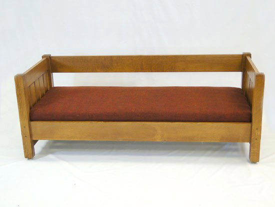 Stickley # 225 Settle, spring cushion seat - Height: Stickley # 225 Settle, spring cushion seat - Height 16", Length 79"- professionally refinished in 1960's/1970's-reupholstered -(est. value $1500 - $2000)