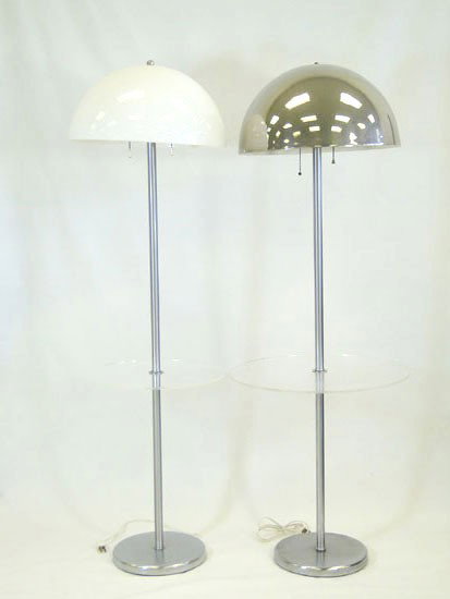 Pair of floor standing table lamps - 1 in chrome sh: Pair of floor standing table lamps - 1 in chrome shade and lucite table base, other with lucite shade and lucite table base by Nessen - both 55" tall - (est. value $200 - $300)