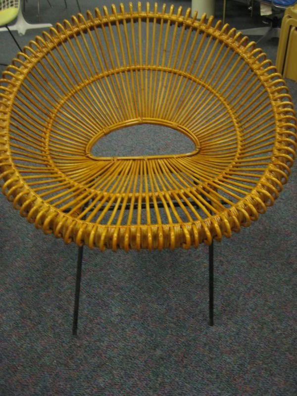 Iron Framed Wicker 1950s/1960s tube chair, in good: Iron Framed Wicker 1950s/1960s tube chair, in good condition, along w/ three nesting tables (not pictured) - (est. value $200-300)