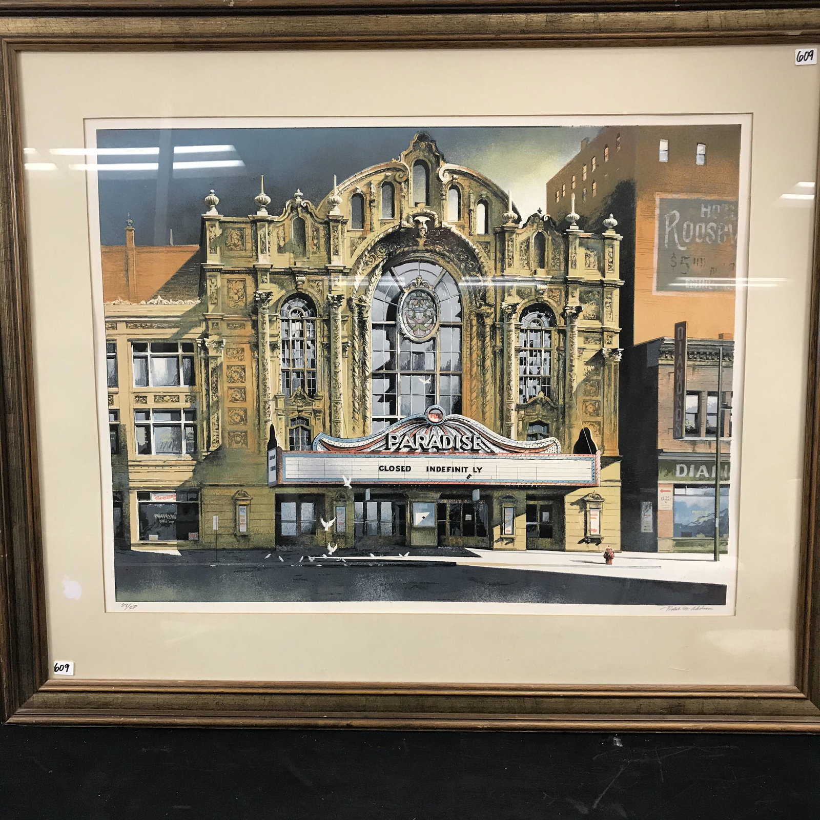 Robert William Addison Original Serigraph: This quality framed original serigraph is by Robert William Addison (1924-1988) depicts the Paradise Theater in its decline. It is signed in pencil in the lower right corner, and numbered 28 of 250. I