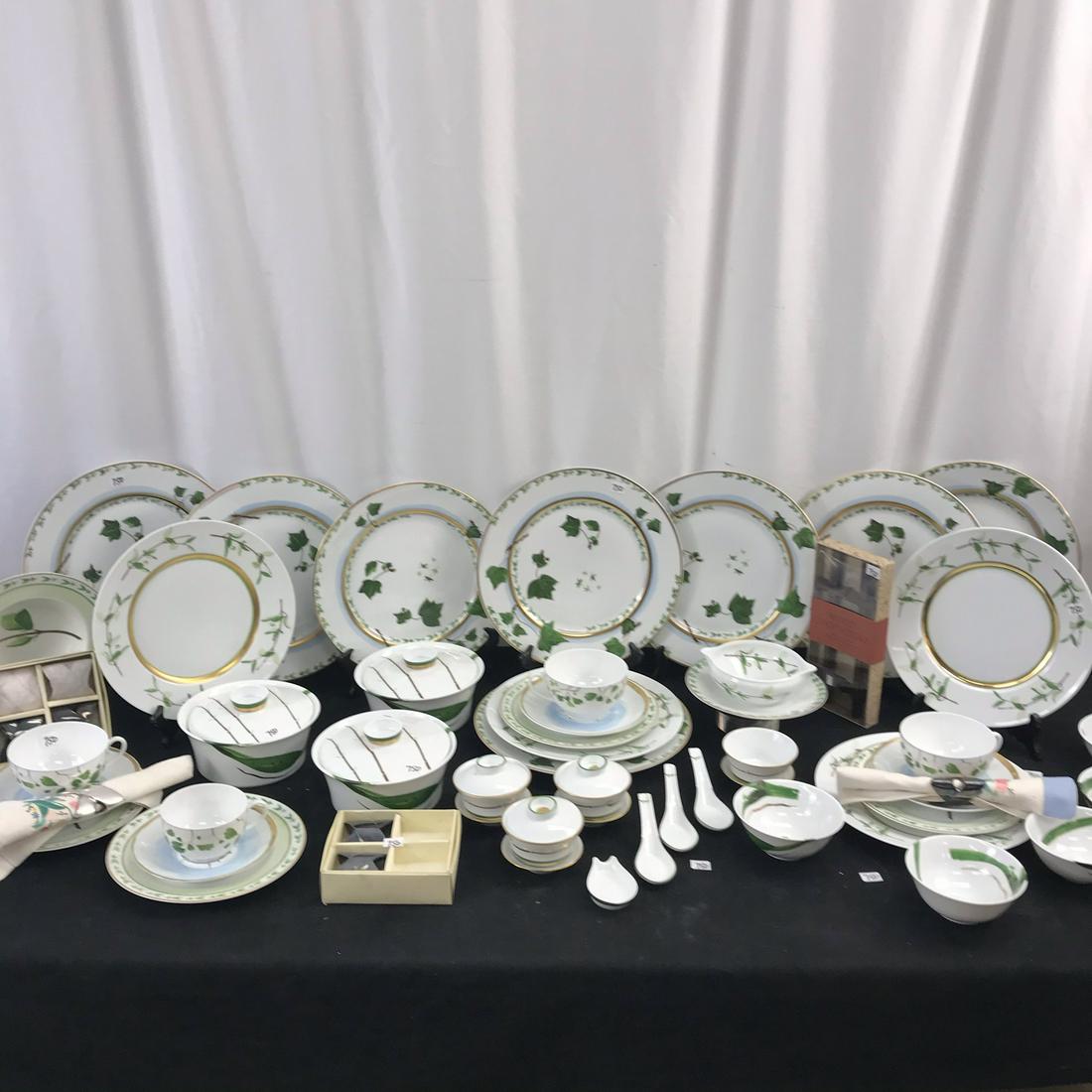 Christain Torta Raynaud Co. Limoges Porcelain: This group of 48pc. fine French porcelain china is by Christian Torta and made by the Raynaud Company Limoges France. The pattern is called Verdures and is a full service for 4 with extra pieces. This