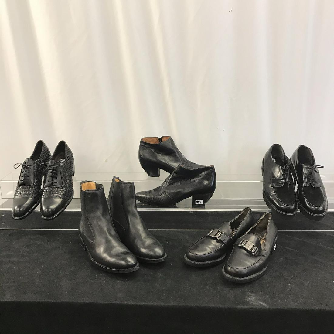 Group of Vintage Designer Leather Shoes: This group of vintage designer leather shoes include a pair of Cole Haan black woven leather heeled lace ups sz 8.5, a pair of Paul Green German leather and suede lace ups with vibram soles sz 8, a pa