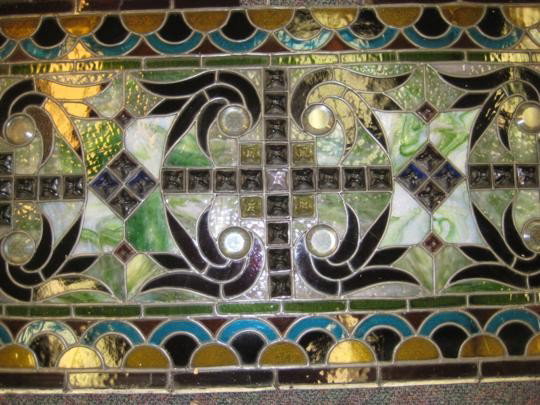 Outstanding 1880's Victorian living room transom wi: Outstanding 1880's Victorian living room transom window - handmade - multicolored, jeweled, beveled and stained glass - measures 26" BY 50" - Originally out of a home at 1440 Oakland Ave. in Milwaukee
