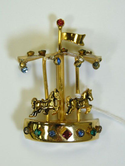 Signed Coro carousel broach - Est. Value $65 -$75: Signed Coro carousel broach - Est. Value $65 -$75