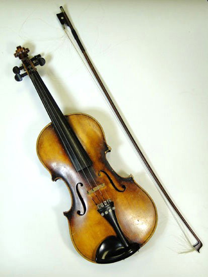 West Germany Stradivarius Copy Violin with Hand ma: West Germany Stradivarius Copy Violin with Hand made bow and case - Est Value $100-$150