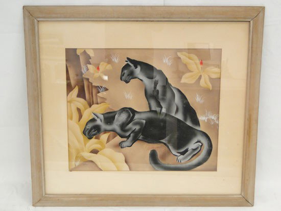 Original airbrush art deco art of panther signed p: Original airbrush art deco art of panther signed peters, 1940s-1950s, 36"x32" - Est Value $100-$125