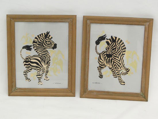 2 1950s watercolors of zebras signed Childers - Es: 2 1950s watercolors of zebras signed Childers - Est Value $100-$110