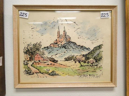 Signed Max Ferneke, depicting Holy Hill - 10" acro: Signed Max Ferneke, depicting Holy Hill - 10" across by 8" tall - Est. Value $100-$125