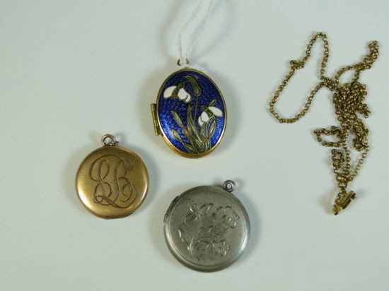3 lockets, 1 cloisonne, 1 silver and 1 turn of the: 3 lockets, 1 cloisonne, 1 silver and 1 turn of the century Est. Value $35-$45