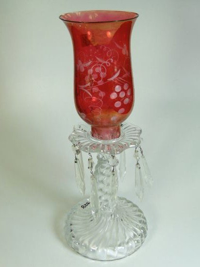 Pressed swirl candlestick with ruby glass shade Es: Pressed swirl candlestick with ruby glass shade Est. Value $20-$30