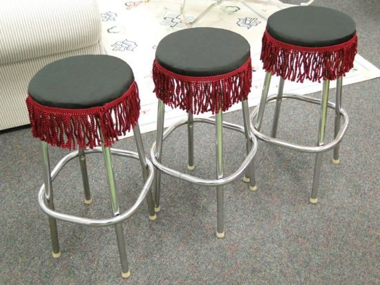 Three 1960's bar stools with fringe Est. Value $40: Three 1960's bar stools with fringe Est. Value $40-$50
