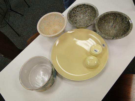 Large group of 1950's china to include Russel Wrig: Large group of 1950's china to include Russel Wright large platter and salt & pepper shakers, Italian bowl, 3 texas wear bowls Est. Value $10-$20