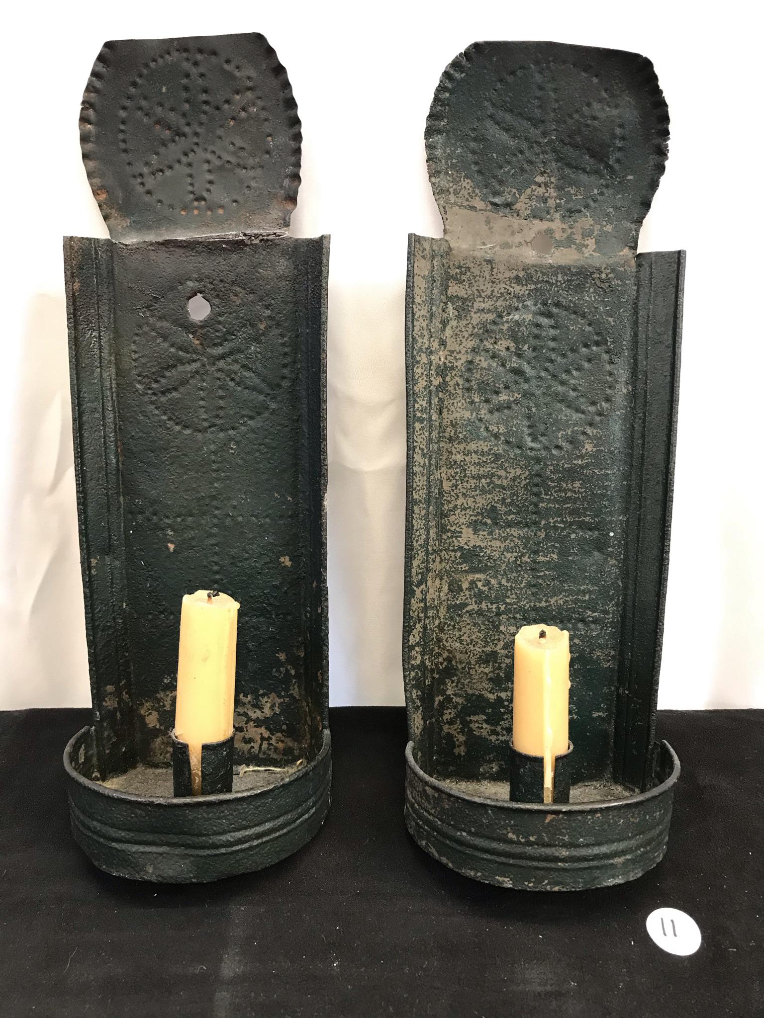 1740's Philadelphia Punched Tin Sconces, Pair (1 of 7)