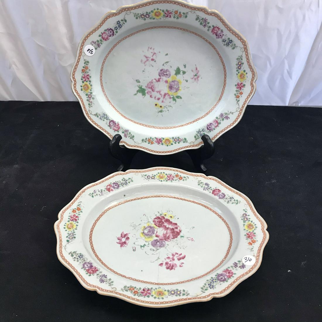 Pair of Early 1800's Tin-Glazed Hand-Painted Floral Platters (1 of 11)