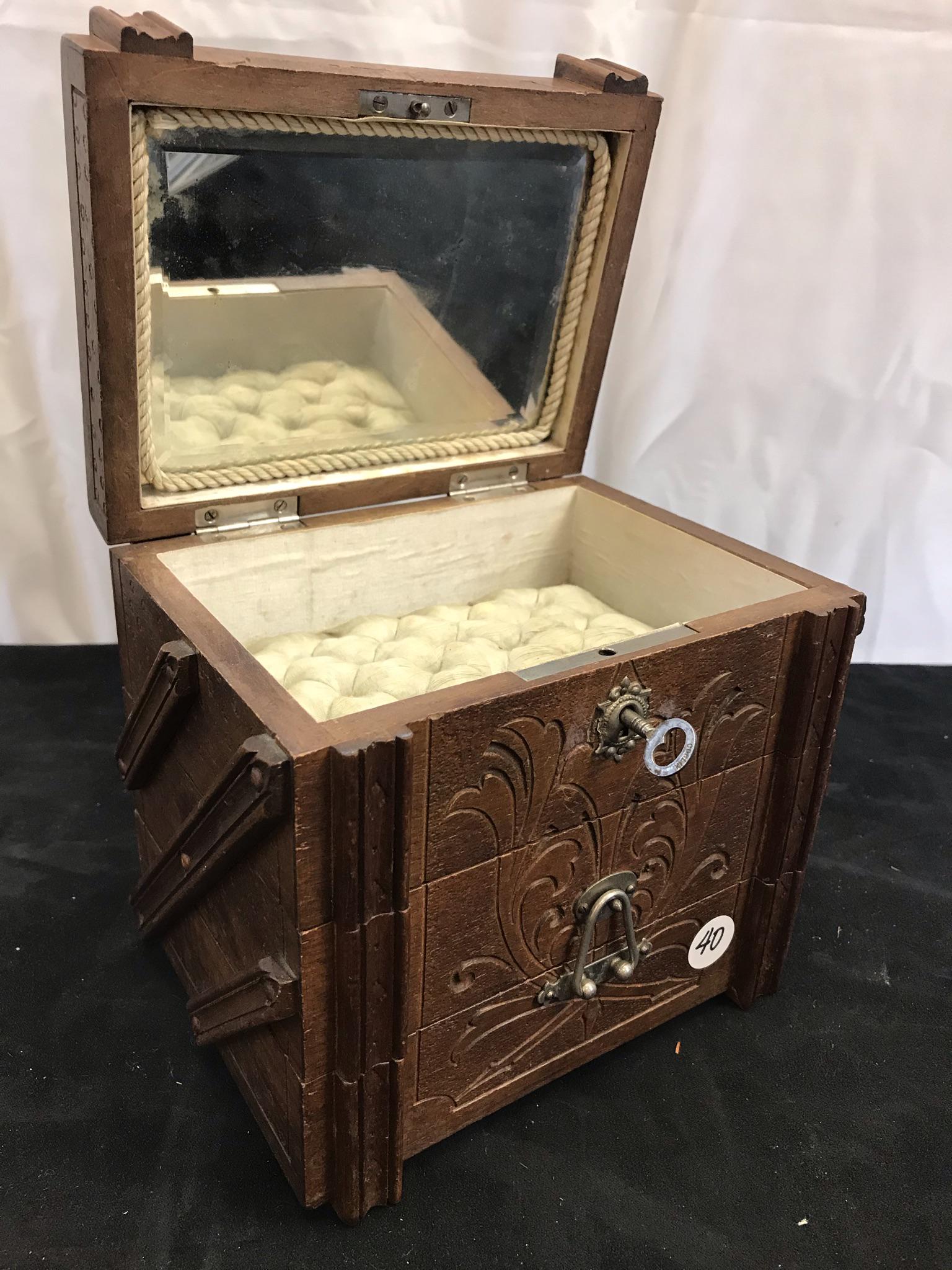 1800's Hand-Carved Swiss Expandable Locking Jewel Chest (1 of 12)