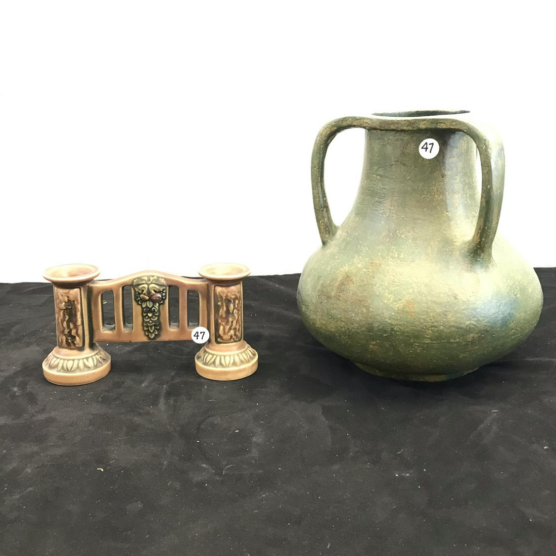 Roseville Florentine Double Candle Holder and 3-Handled Vase (1 of 8)