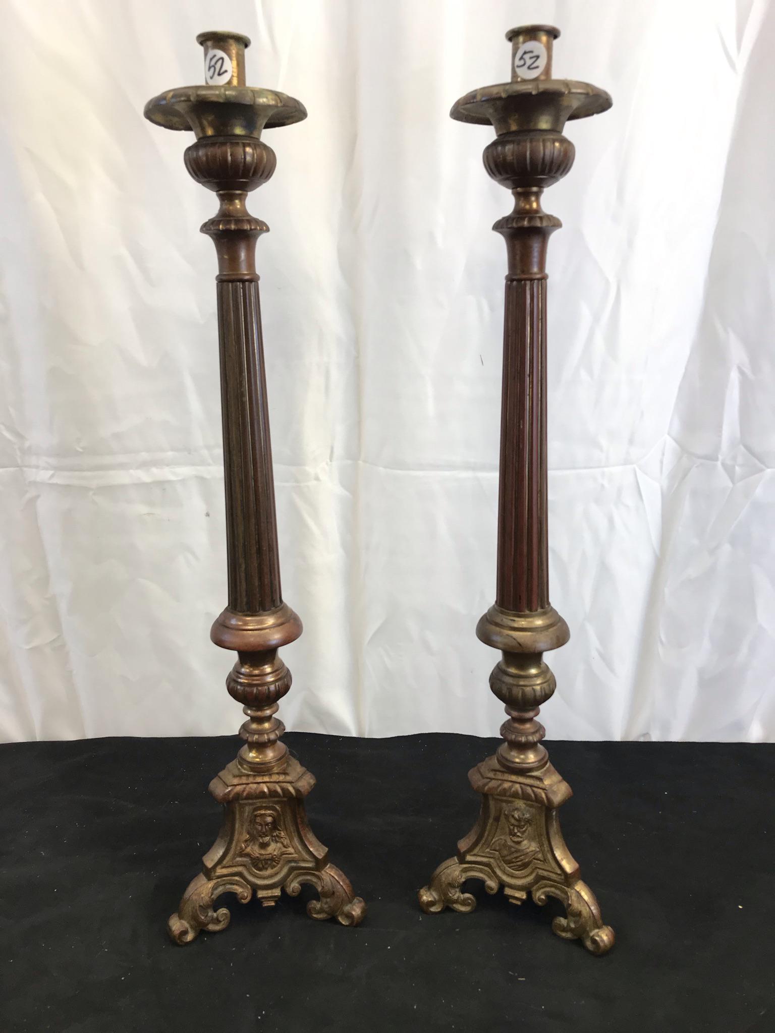 Late 1800's pair of Gilded Bronze Candlesticks (1 of 7)