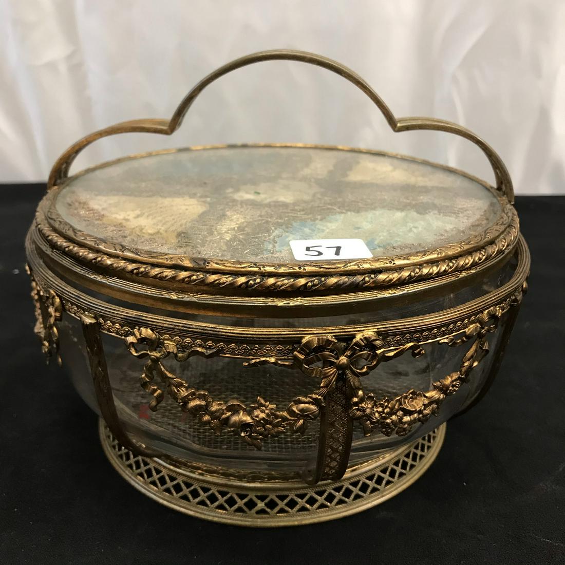 Victorian Ornate Bronze and Glass-Lidded Basket (1 of 9)