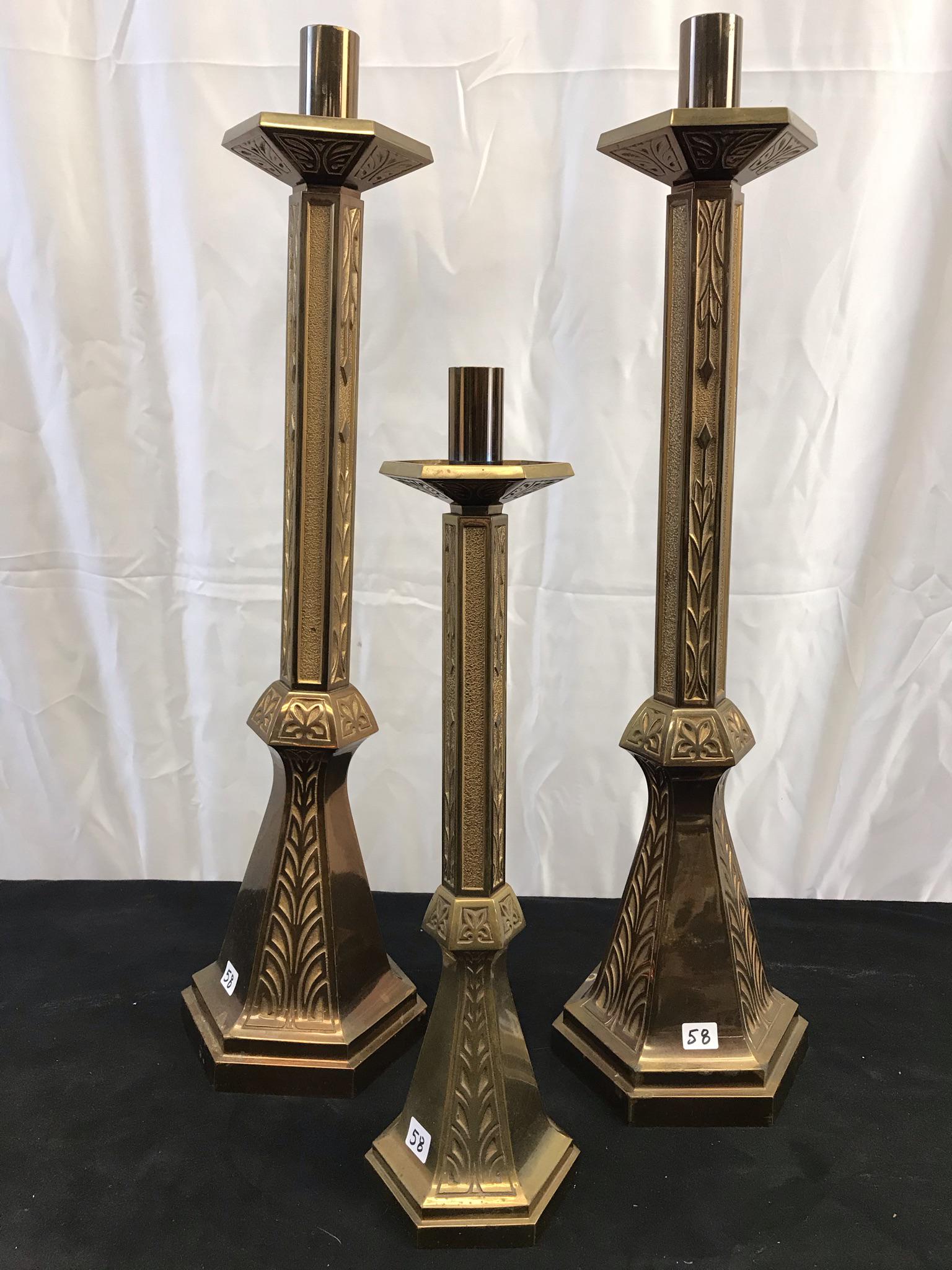 3 Heavy Brass Arts and Crafts Candlesticks (1 of 6)