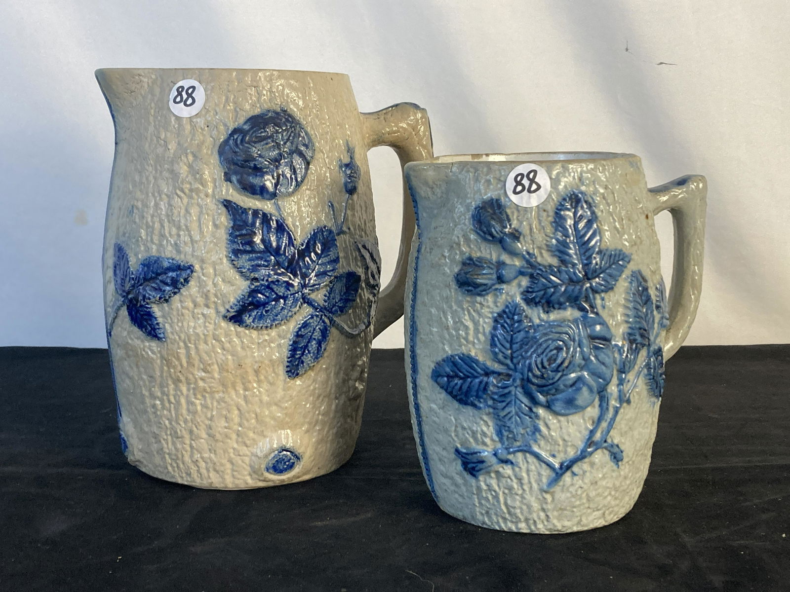 Graduated Blue & Grey Stoneware Pitchers (1 of 6)