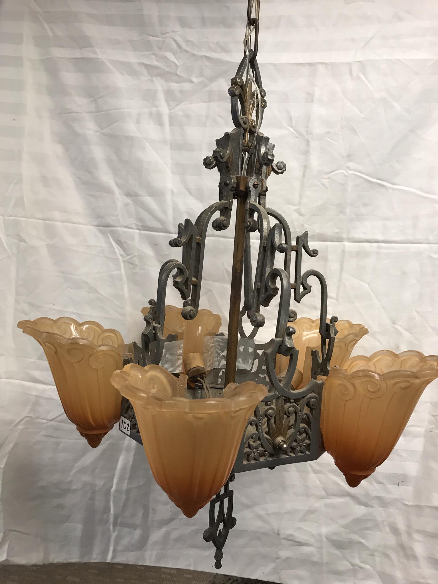 Art Deco Slip Shade 5 Light Chandelier (1 of 7)