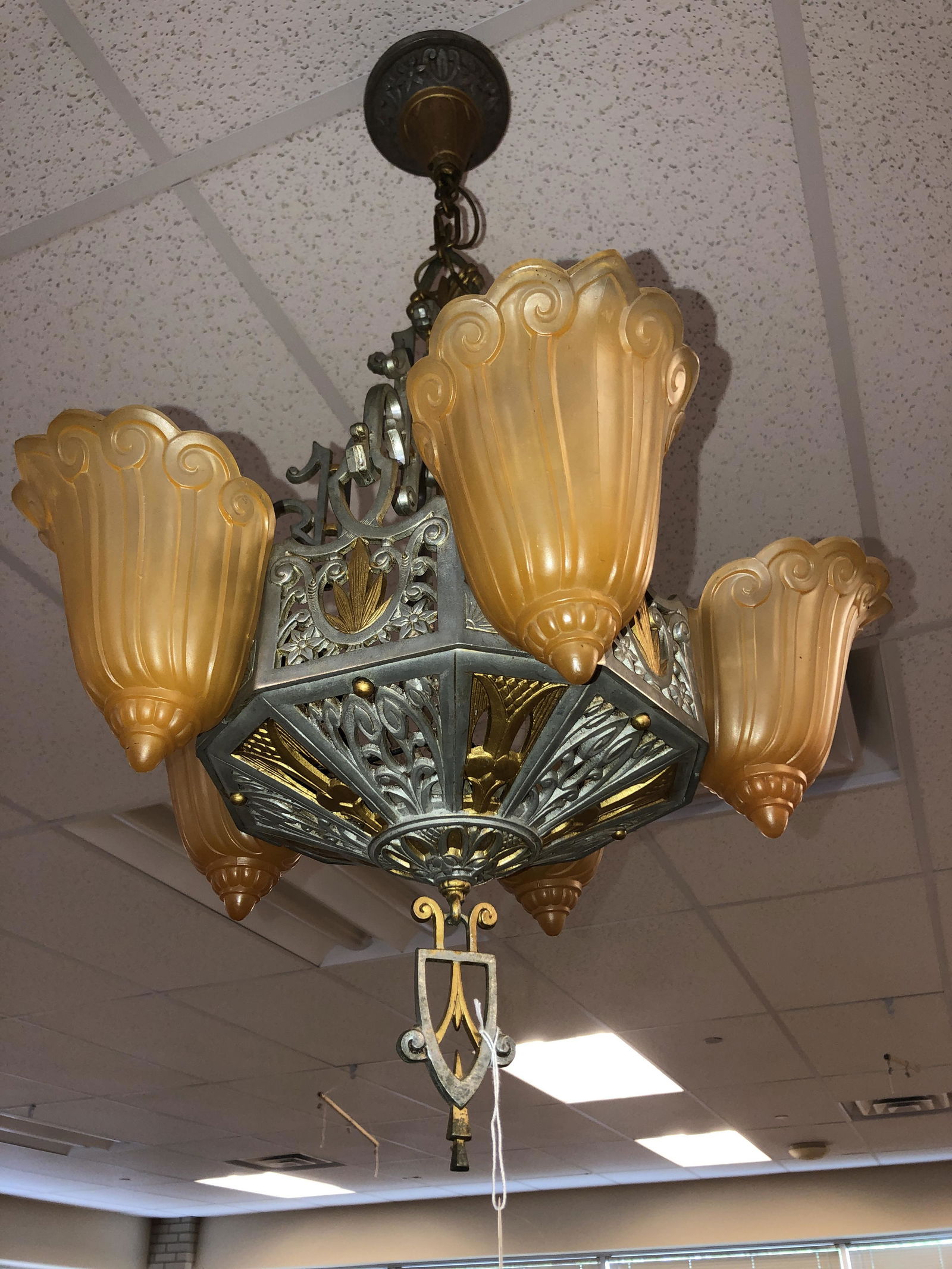Art Deco Slip Shade 5 Light Chandelier (1 of 7)