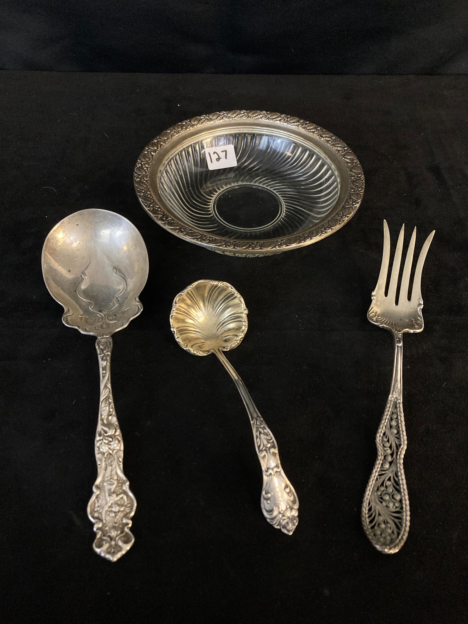 Sterling Trimmed Bowl and Victorian Sterling Serving Pieces (1 of 12)